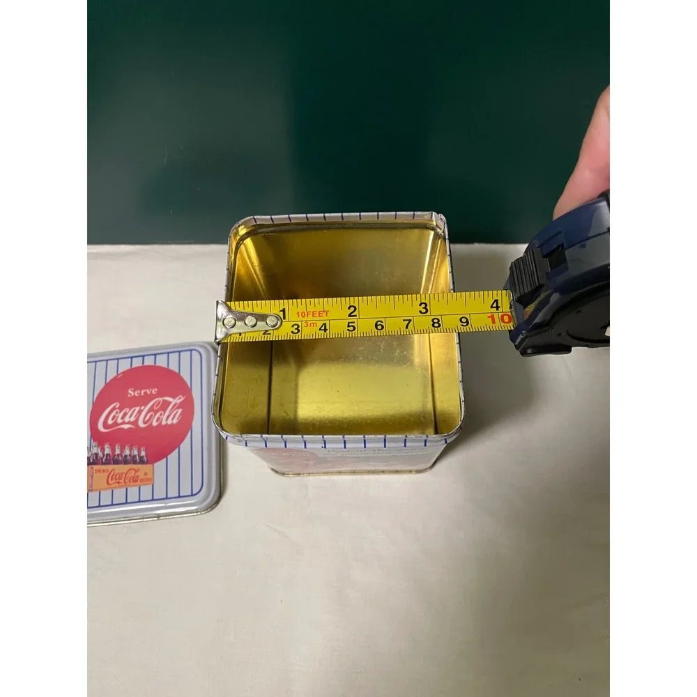 Vintage Coca-Cola Baseball Theme Collectible Tin Square Metal Storage Box 5in